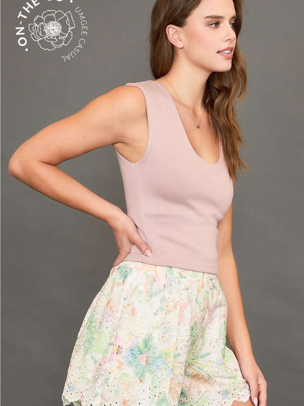 Umgee Sleeveless Scoop Neck Tank Top - Antique Rose